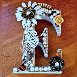 Artistic Handcrafted Upcycled Vintage Jewelry Decorative Letter E